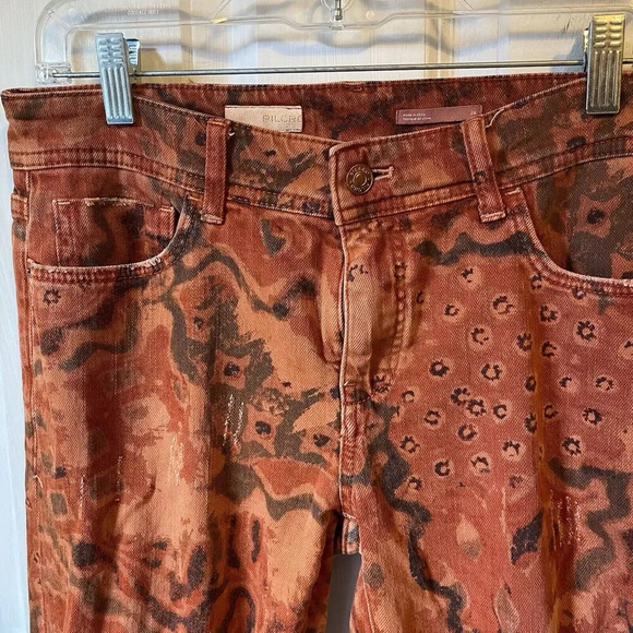 Pilcro Anthropologie The Slim Boyfriend Jeans Orange Motif Distressed Sz 26 Punk - Picture 8 of 13